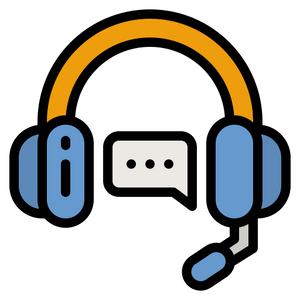Headphones with a speech bubble icon on a white background