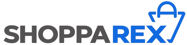 Shoppa Rex logo with a blue shopping bag icon on a white background