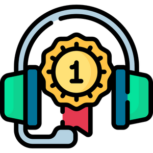 Icon of headphones with a gold medal featuring the number one on a white background