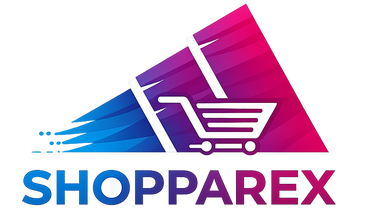 Colorful logo of Shopparex with a shopping cart icon on a white background